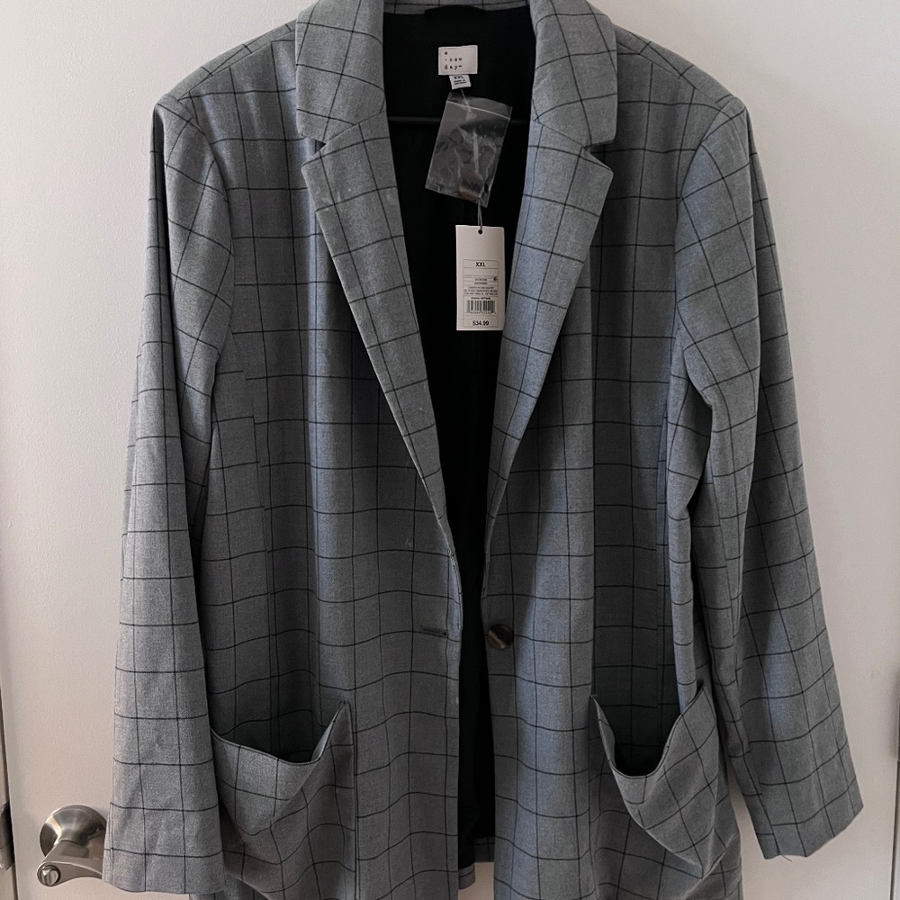 A New Day Women's Relaxed Fit Blazer – Grey with Black Details, XXL (NWT)